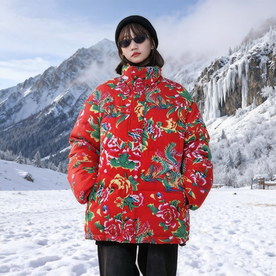 东北大花棉袄年轻人洋气花棉袄男女款2025新款花棉袄年会穿搭服装