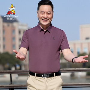 稻草人爸爸夏装短袖t恤中老年男凉感冰丝中年男士夏季休闲polo衫