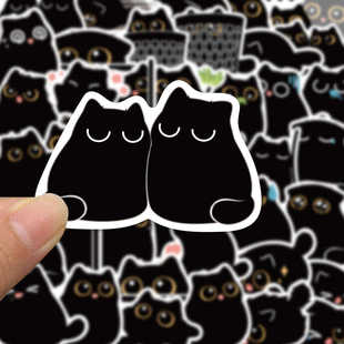 小猫咪黑煤球贴纸卡通可爱手账素材手机壳装 饰平板电脑ipad贴画