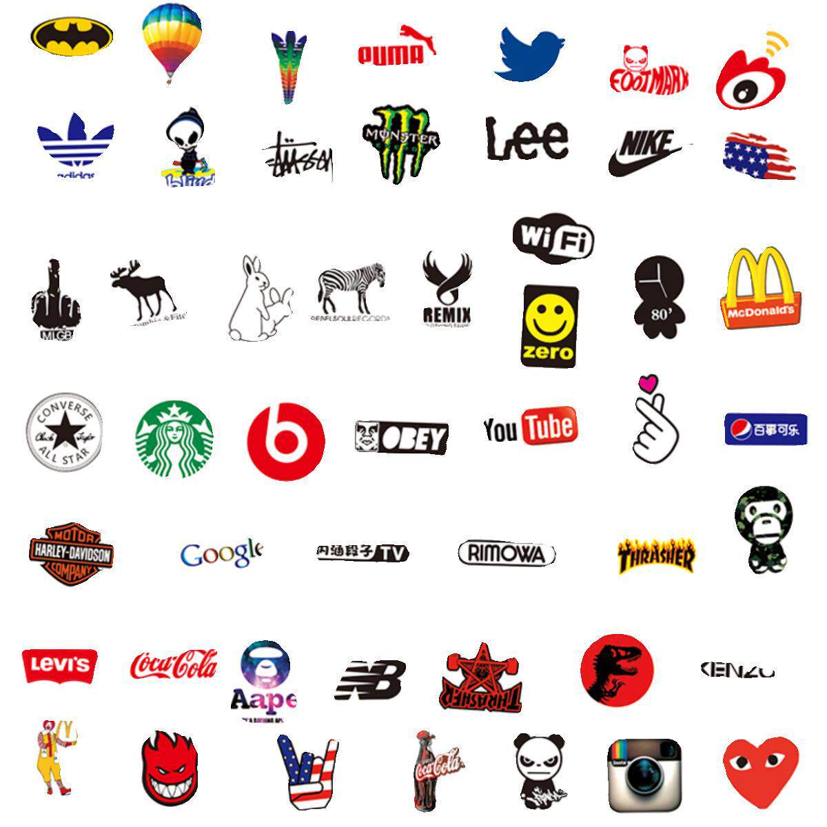 100张潮牌logo笔记本电脑贴纸DIY拉杆箱相册头盔手机手帐装饰贴画