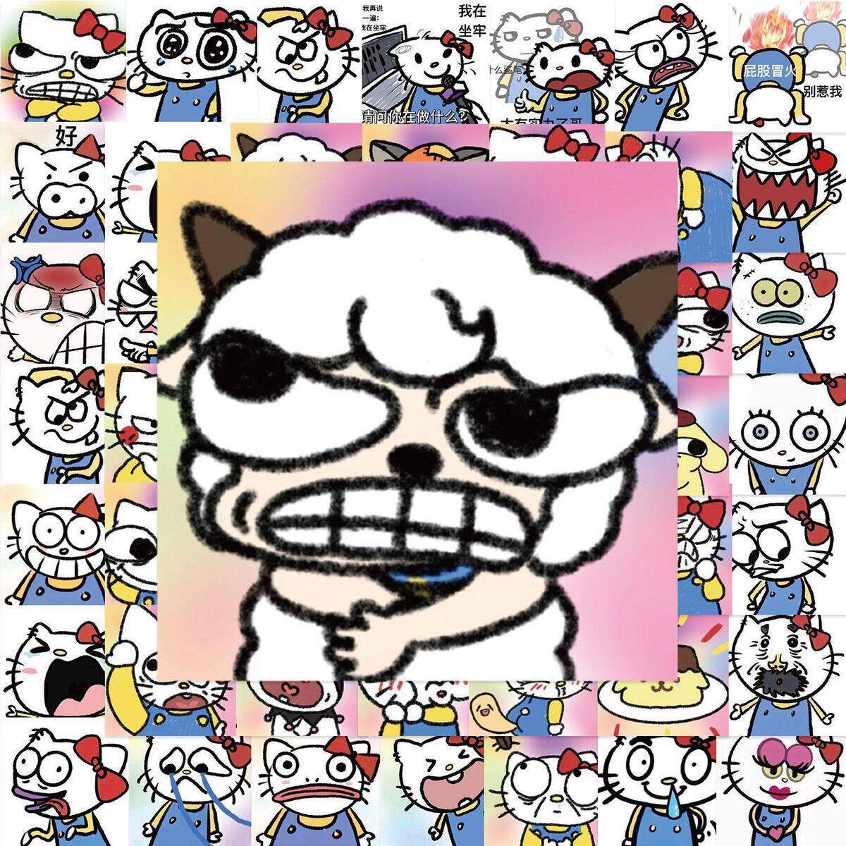 63张爆改凯蒂猫表情包贴纸个性Kitty笔记本电脑手帐拉杆箱装饰