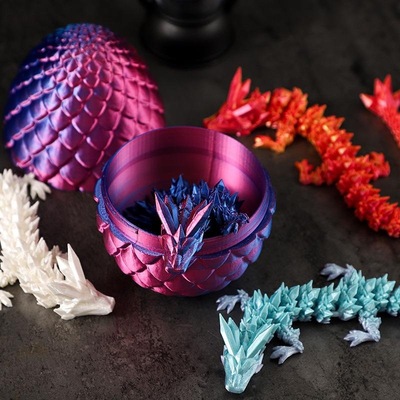 3D打印玩具水晶龙带翅膀摆件可动儿童工艺品中国龙龙蛋摆摊造景