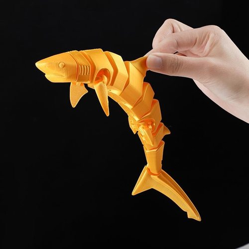 3d打印玩具鲨鱼关节动鱼缸造景茶宠儿童洗澡仿真海洋生物模型手办