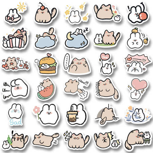 猫咪和兔子贴纸卡通可爱手账DIY