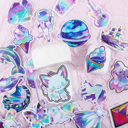 全息潮流贴纸科幻创意个性笔记本电脑潮流滑板水杯手帐儿童贴画