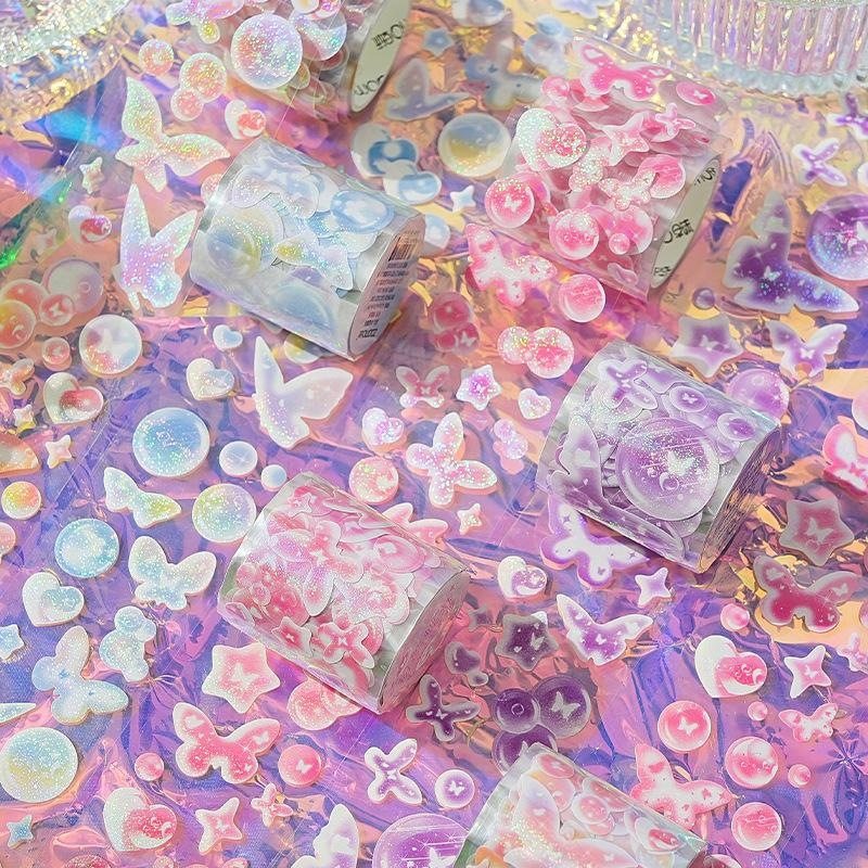 咕卡模切胶带心动蝶影镭射闪闪蝴蝶气泡手帐咕卡贴纸DIY装饰贴画,文具电教/文化用品/商务用品,胶带/胶纸/胶条,淘宝优惠券,粉丝福利购,淘宝优惠卷