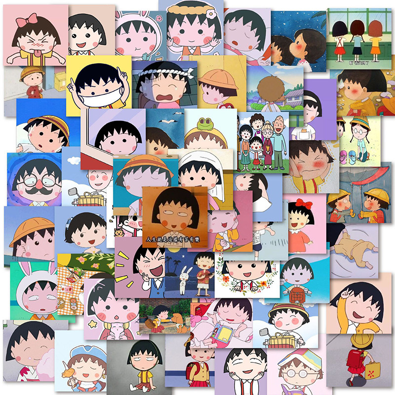 樱桃小丸子贴纸可爱人物日系ins少女卡通手账素材手机壳防水贴画