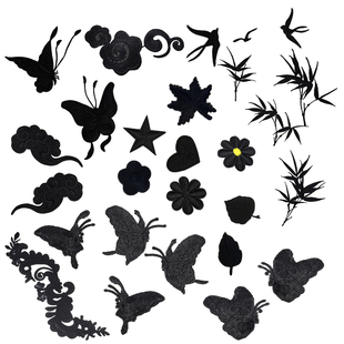 黑色刺绣布贴补丁熨烫手缝服装辅料衣服装饰破洞修补大小好绣花贴