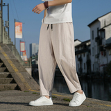 风夏季男士冰丝休闲裤日系宽松大码阔腿裤子棉麻沙滩裤K34P40，男装休闲裤，星座203-3