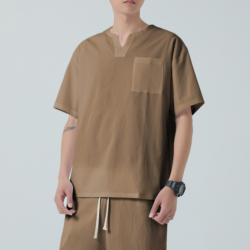 2024夏季新款男士冰丝V领T恤衫短袖T恤透气宽松休闲上衣T01P25,男装T恤,星座203-3