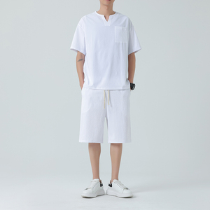 纯色夏季短袖t恤男装V领上衣服潮牌潮流ins男生宽松半袖T T01P25图片