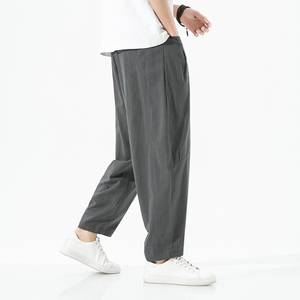 2024春夏新品亚麻裤男日系潮流阔腿裤风大码棉麻长裤FK21P45图片