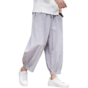 棉麻九分裤男阔腿裤风日系大码哈伦萝卜裤亚麻灯笼裤FK20P45图片