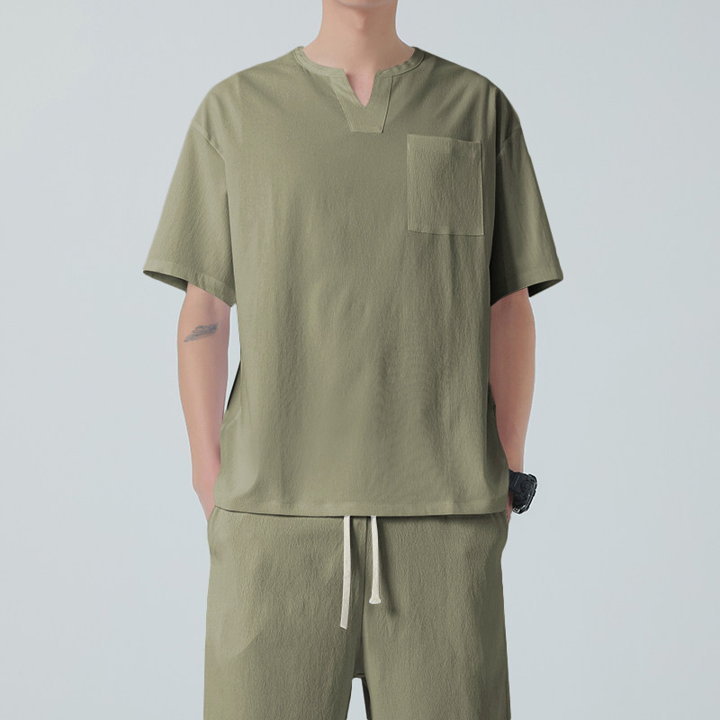 纯色夏季短袖t恤男装V领上衣服潮牌潮流ins男生宽松半袖TT01P25,男装T恤,星座203-3