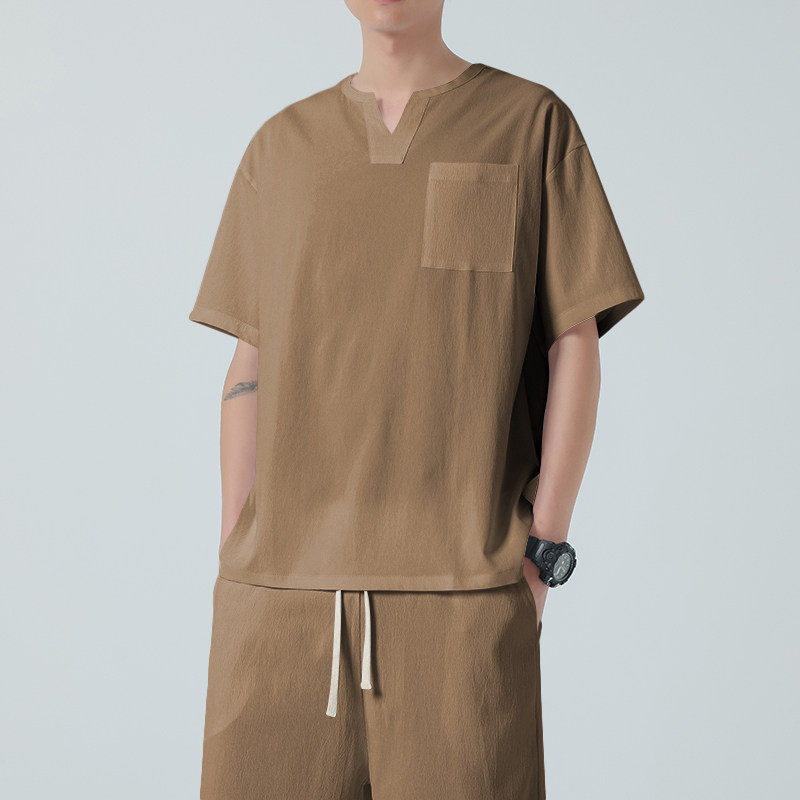纯色夏季短袖t恤男装V领上衣服潮牌潮流ins男生宽松半袖TT01P25,男装T恤,星座203-3
