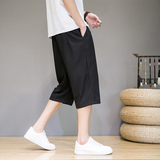 夏季亚麻七分裤男士风大码直筒哈伦裤弹力沙滩萝卜裤FK17P30，男装休闲裤，星座203-3