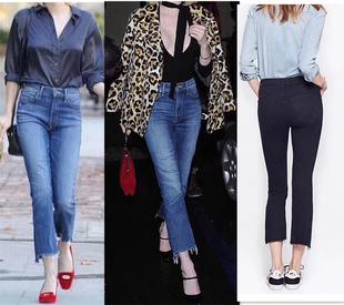 高腰超弹毛须边微喇不规则九分牛仔裤 尾dan纯元 女 码 不退只换同款