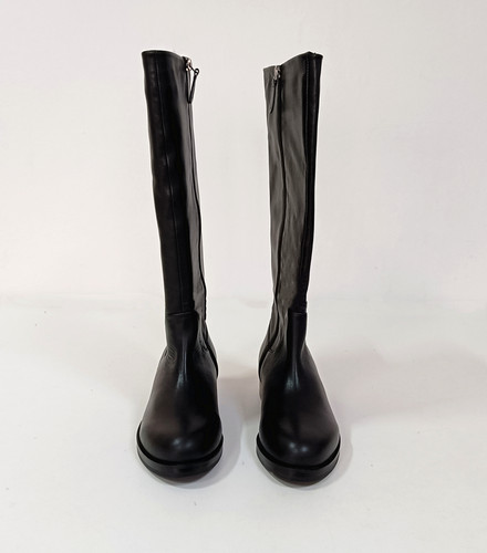 时尚舒适圆头粗跟真皮女士长筒靴