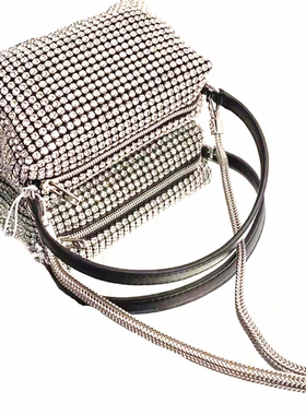 尾dan高端时尚buling闪闪钻小方包链条可单肩手提波士顿包手机包