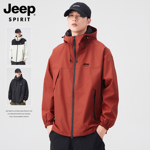 吉普户外硬壳冲锋衣男女款2026新款秋季防风防水美式休闲夹克外套