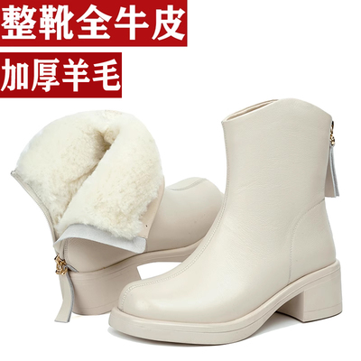 女款马丁靴皮毛一体女靴加绒棉鞋