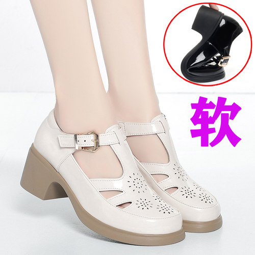 包头罗马凉鞋女士镂空漆皮乐福鞋