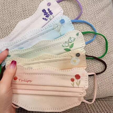 口罩新款小香风口罩郁金香女高颜值一次性铃兰花薰衣草透气茶口罩