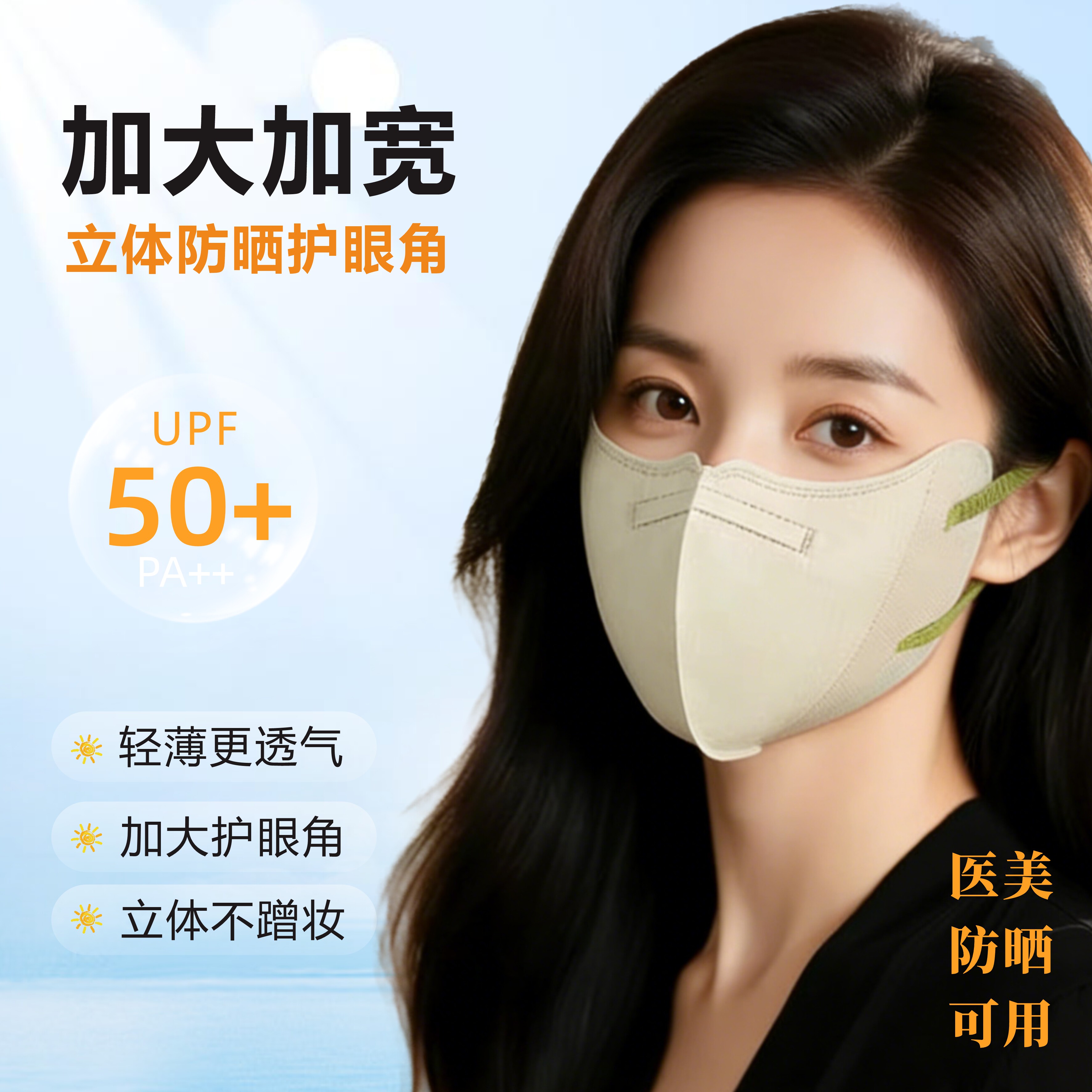 口罩加大码护眼角防晒新款高颜值立体轻薄透气医美一次性加大加宽