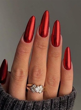 新款圣诞新年红穿戴甲欧美款电镀