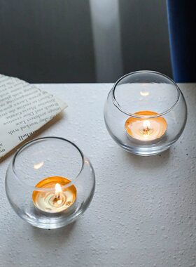 简约球形透明玻璃烛台酒吧餐厅圆形香熏蜡烛杯桌面浪漫氛围容器