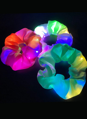 led发光大肠发圈DIY夜灯光头花闪亮应援肥肠发绳夜店头绳跨境发饰