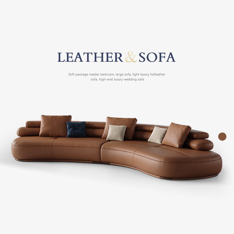 意式轻奢真皮异形沙发别墅大户型