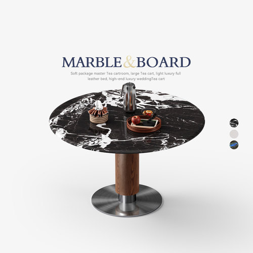 宝格丽黑圆形餐桌小户型家用餐桌