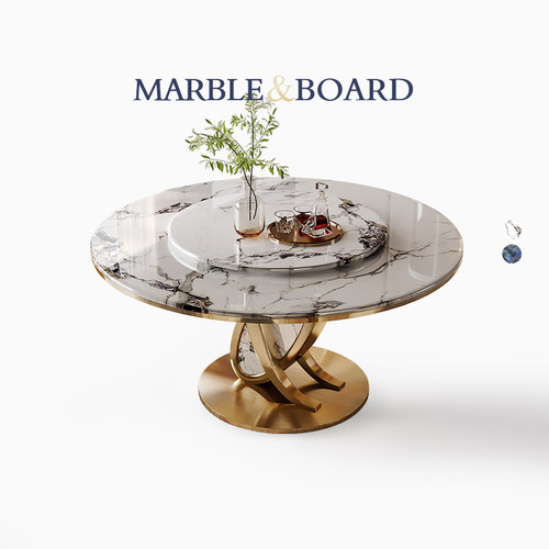 岩板圆桌轻奢现代高端带转盘饭桌