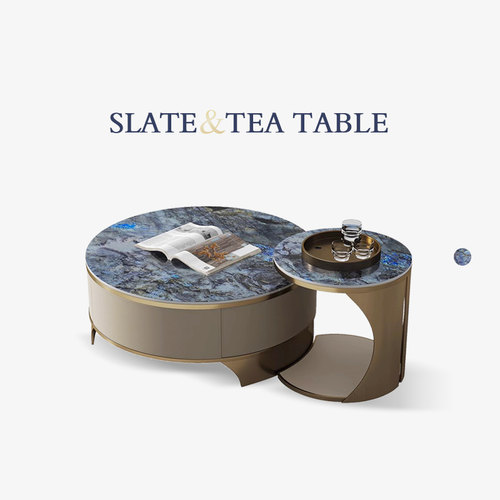 奢石岩板圆形茶几轻奢小户型家用