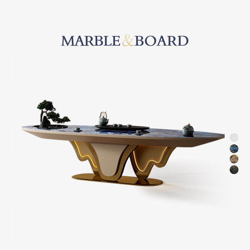 Mobeier 天然大理石茶桌办公桌一体别墅客厅轻奢现代奢石岩板茶台