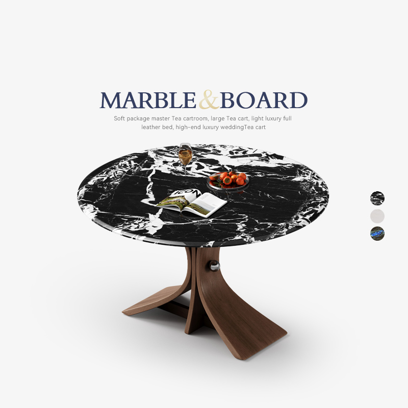 天然奢石圆桌小户型家用法式复古