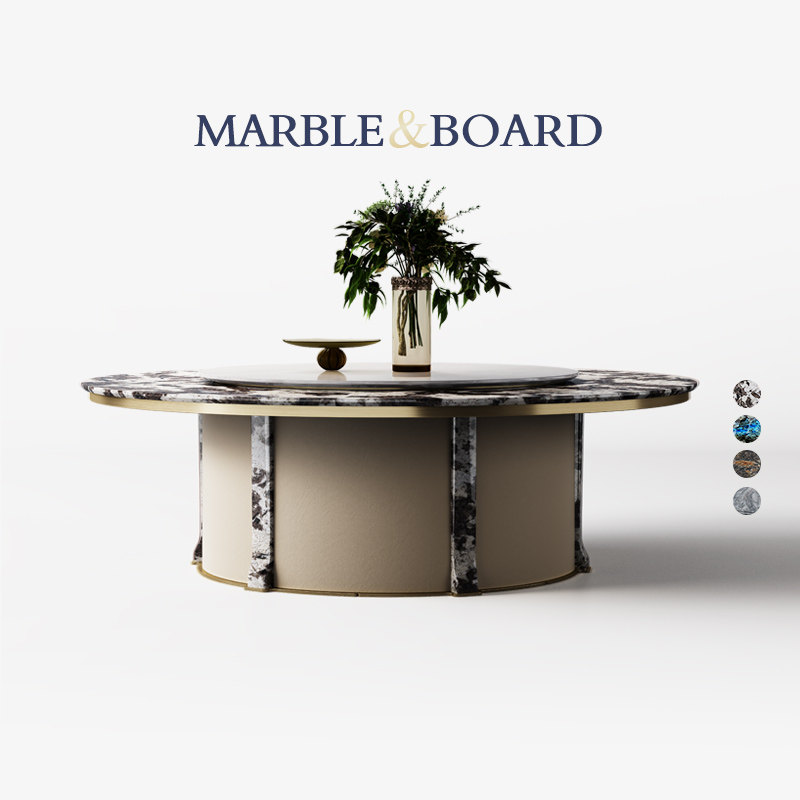 电动餐桌大圆桌天然大理石圆餐桌