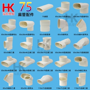 异形pvc管件75扁管配件 85x38厨房阳台卫生间移位管材直接头弯头