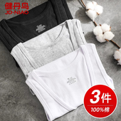 健丹鸟纯棉男士 汗衫 背心春夏青年老头衫 打底跨栏工字白色运动大码