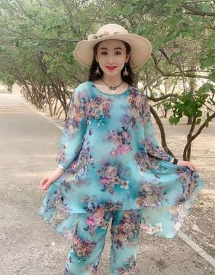 网红雪纺薄款加大裤子两件套特价