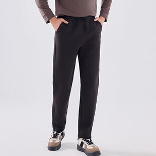 红一号休闲裤男2024秋冬新款高腰宽松保暖平口直筒裤长裤子22362