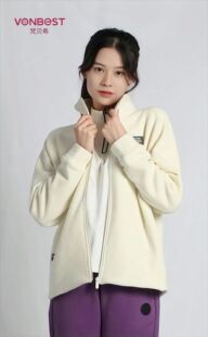 梵贝希秋冬季女士新款拉芙绒防风衣立领纯色拉链上衣外套8262121