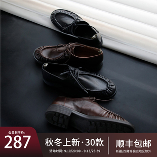 盛先生真皮乐福鞋女款2026新款褶皱复古老钱风鞋子中跟牛皮小皮鞋