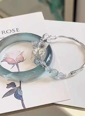 新中式中国风水墨手镯平安锁流苏手链女小众爆款手串古风清冷