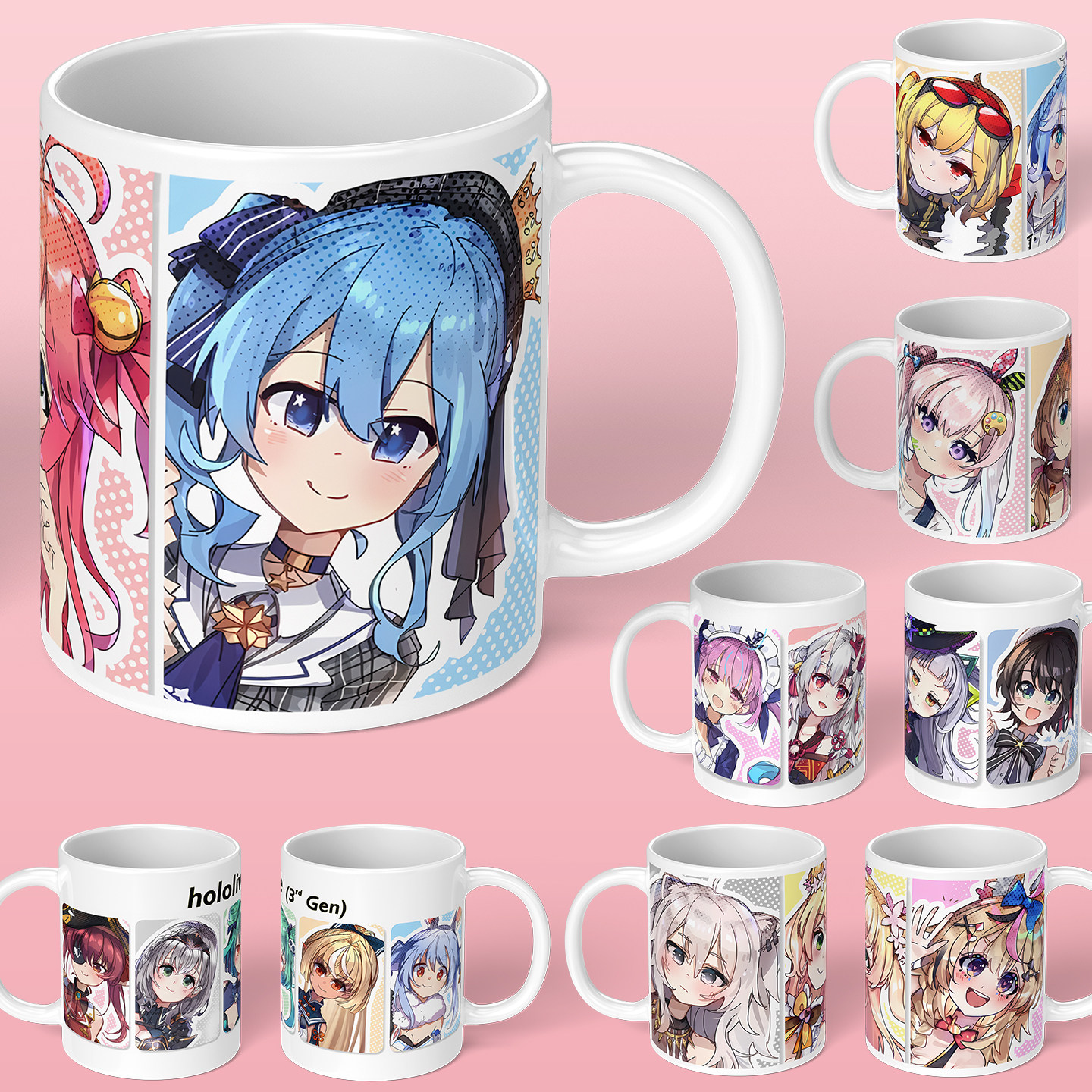 Hololive VTuber马克杯二次元陶瓷杯子夏色祭噶呜古拉樱巫女水杯