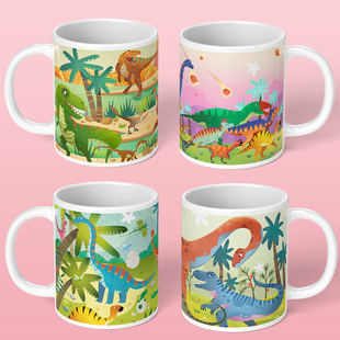 恐龙世界水杯儿童喝水杯子卡通陶瓷马克杯白垩纪霸王龙翼龙牛奶杯
