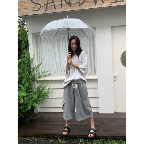 四喜家翻折抽绳工装短裤女口袋