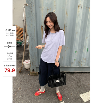 四喜家亨利领纯色宽松短袖T恤女