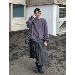 SIXI四喜家 高克重基础好穿纯色圆领卫衣女秋冬宽松套头加厚外套